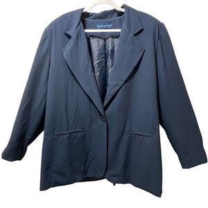 Karen Scott II Navy Blazer Jacket Plus Size 24W One Button, Padded Shoulders